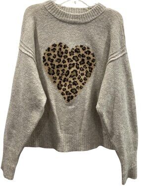 American Eagle Whoa So Soft Leopard Heart Crew Neck Sweater Size S Brown Casual